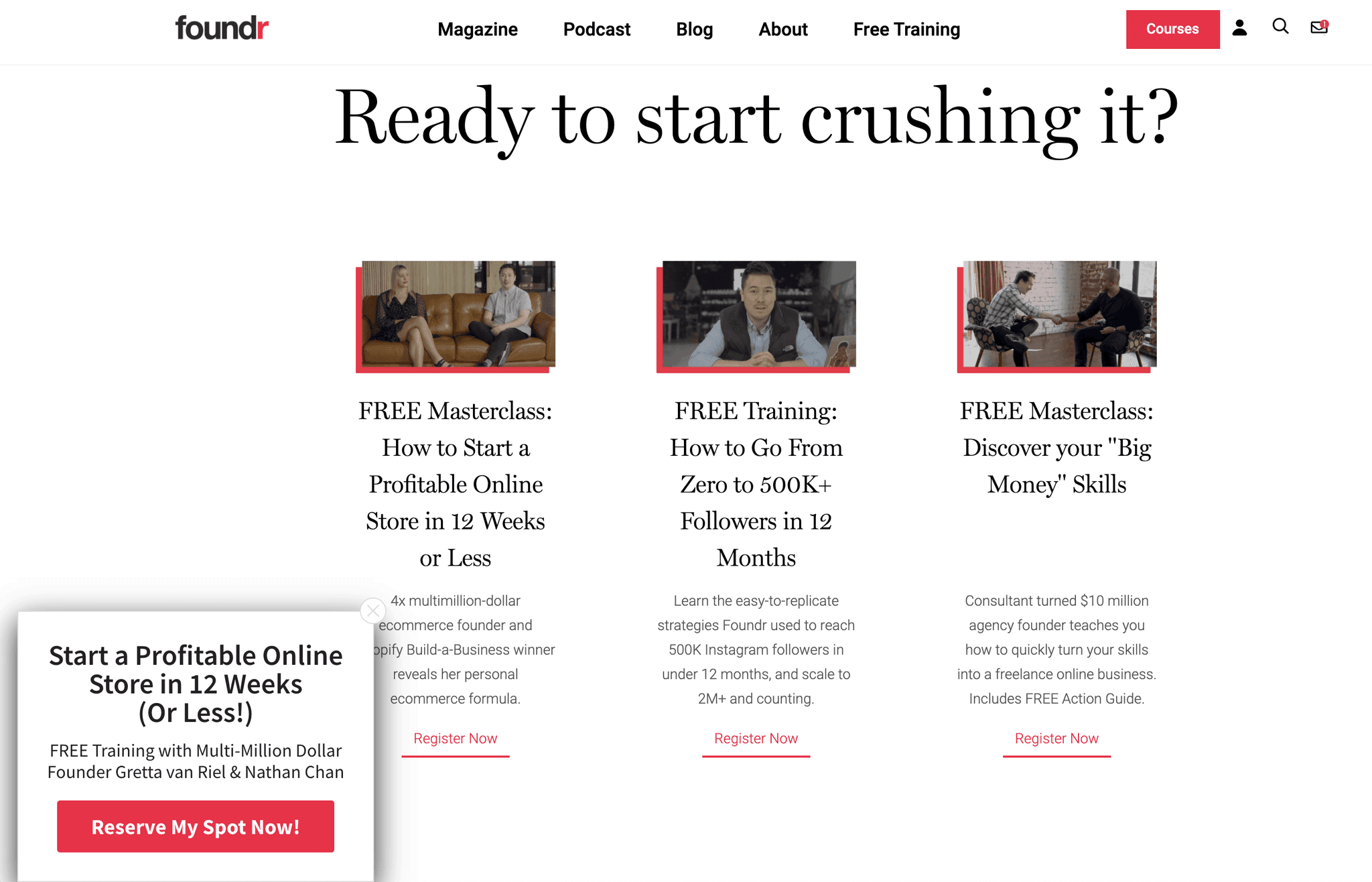 Foundr magazine email collection example