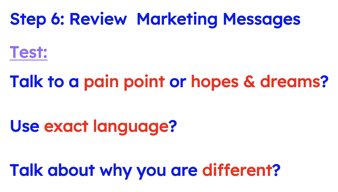 Marketing message test checklist