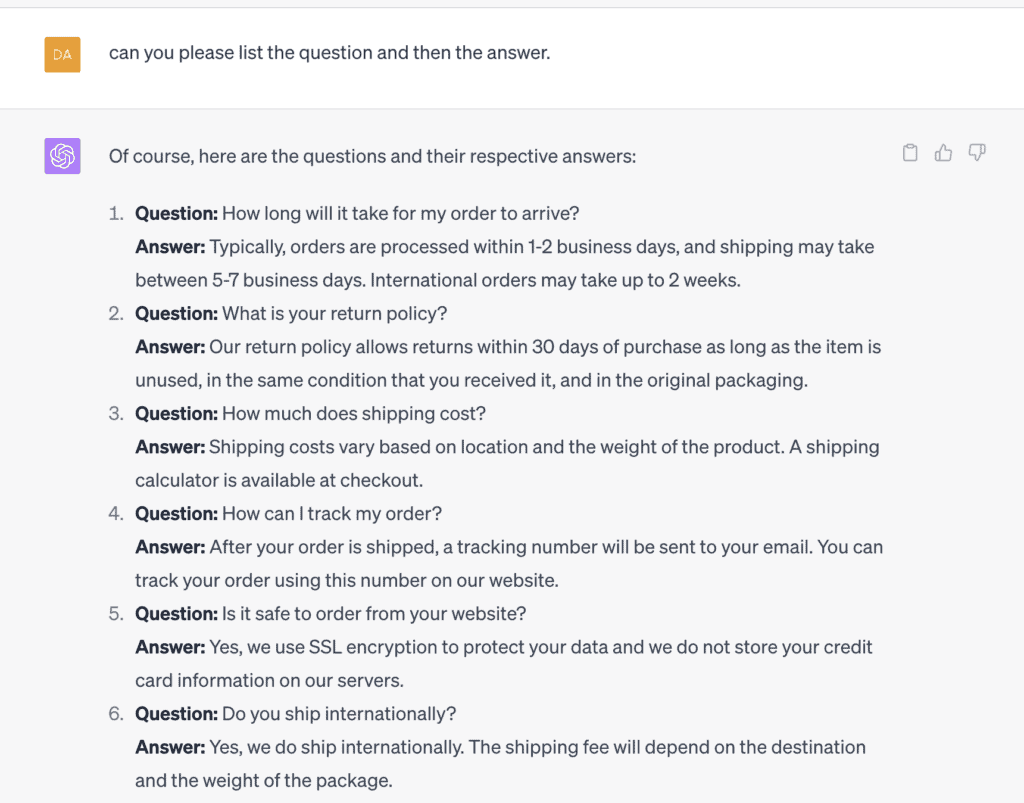 Chatbot demo screenshot