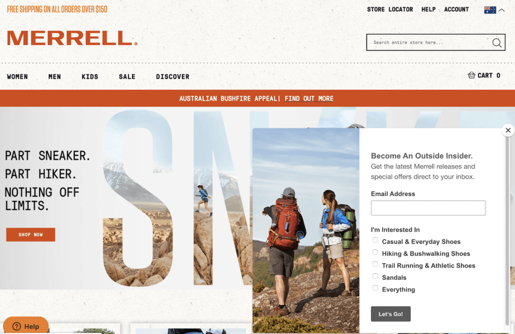 Merrill shoes popup example
