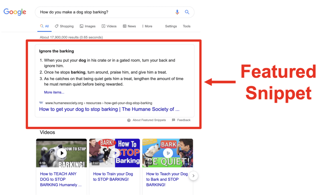 featured snippet example