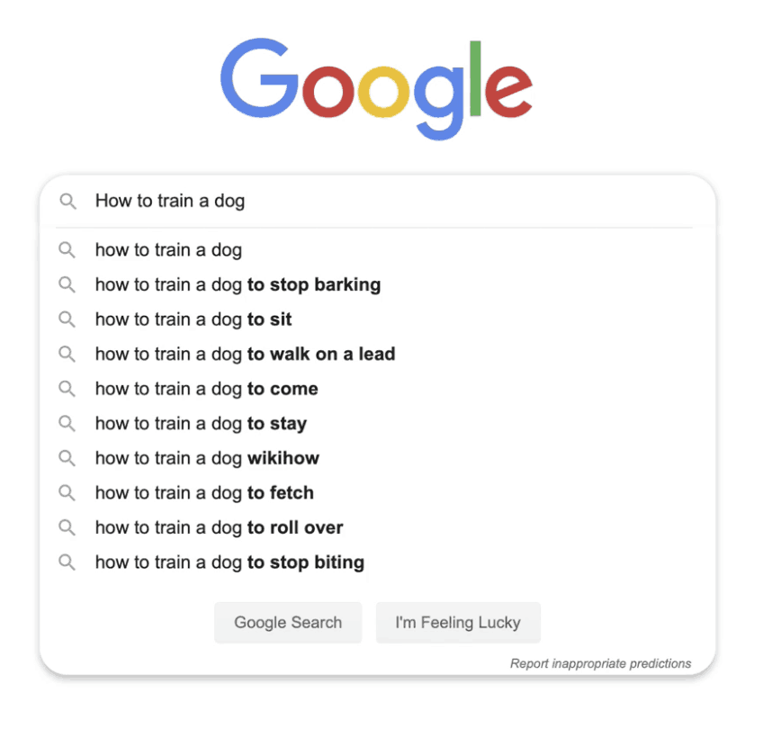 google suggestions example